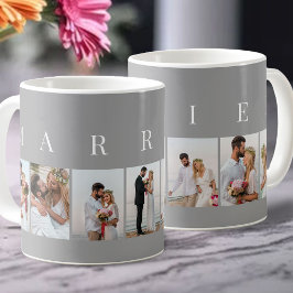 MARRIED グレーとホワイトの7枚写真コラージュ コーヒーマグカップ