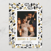 Married and Bright Black Gold Photo Christmas Card シーズンカード (正面/裏面)