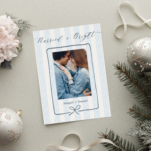 Married and Bright Hand Drawn Frame Photo Wedding サンキューカード