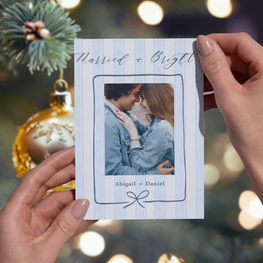 Married and Bright Hand Drawn Frame Photo Wedding サンキューカード