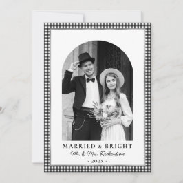 Married and Bright Newlywed Photo Black White  シーズンカード