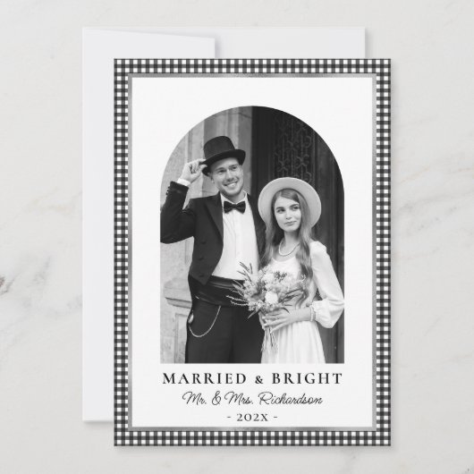 Married and Bright Newlywed Photo Black White シーズンカード (正面)