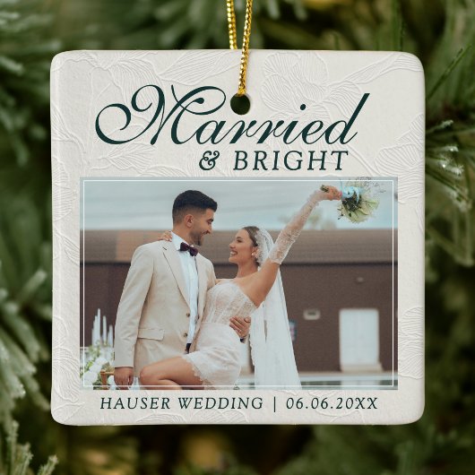 Married and Bright Photo Keepsake Wedding セラミックオーナメント