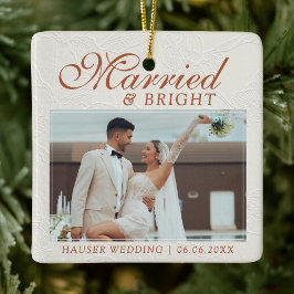 Married and Bright Photo Keepsake Wedding セラミックオーナメント