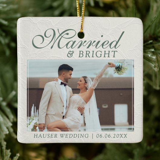 Married and Bright Photo Keepsake Wedding セラミックオーナメント