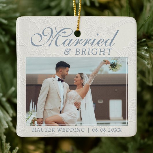 Married and Bright Photo Keepsake Wedding セラミックオーナメント