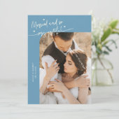 Married and Grateful Wedding Photo Denim Blue サンキューカード (スタンド正面)