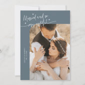 Married and Grateful Wedding Photo Slate Blue サンキューカード (正面)