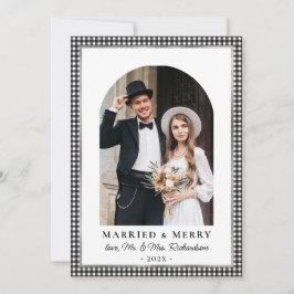 Married and Merry Arch Photo Black White Plaid  シーズンカード