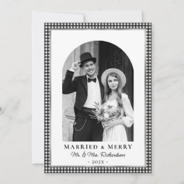 Married and Merry Arch Photo Black White Plaid シーズンカード
