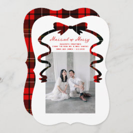 Married and Merry Bow Photo Christmas Newlyweds シーズンカード