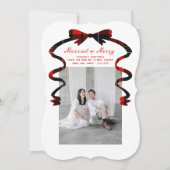 Married and Merry Bow Photo Christmas Newlyweds シーズンカード (正面)
