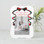 Married and Merry Bow Photo Christmas Newlyweds シーズンカード (スタンド正面)