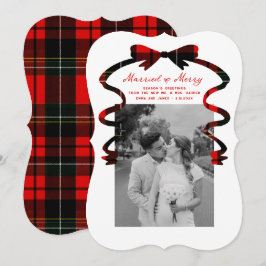 Married and Merry Bow Photo Christmas Newlyweds シーズンカード