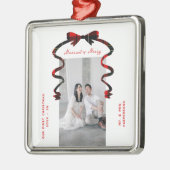 Married and Merry Bow Photo Christmas Newlyweds メタルオーナメント (左)