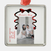 Married and Merry Bow Photo Christmas Newlyweds メタルオーナメント (正面)