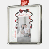 Married and Merry Bow Photo Christmas Newlyweds メタルオーナメント (左)