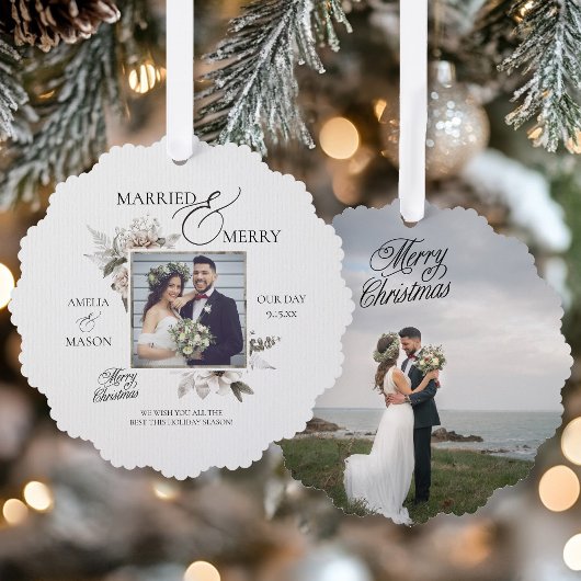 Married And Merry Photo Christmas Card Ornament オーナメントカード