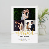 Married and Merry Wedding Photo Collage Gold 箔シーズンカード (立ち正面)