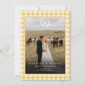 "Married & Bright" ギンガムモノグラムクラスト2枚の写真入り サンキューカード (正面)