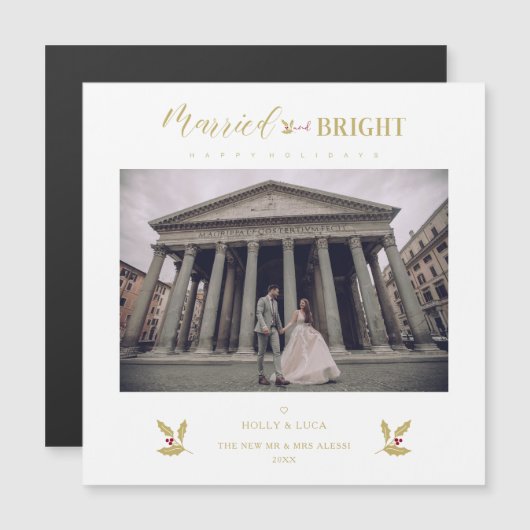 Married & Bright Happy Hollidays Newlyweds Photo (正面/裏面)