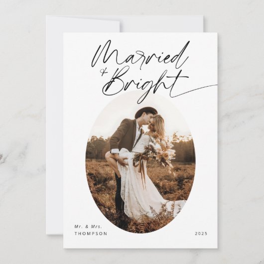 Married & Bright Modern Elegant Script Christmas シーズンカード (正面)
