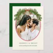 Married & Bright Newlywed Pine Wreath Photo Card シーズンカード (正面/裏面)