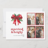 Married & Bright Red Bow Holly Newlywed 4 Photo シーズンカード (正面)