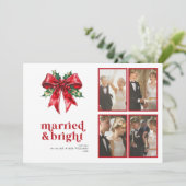 Married & Bright Red Bow Holly Newlywed 4 Photo シーズンカード (スタンド正面)