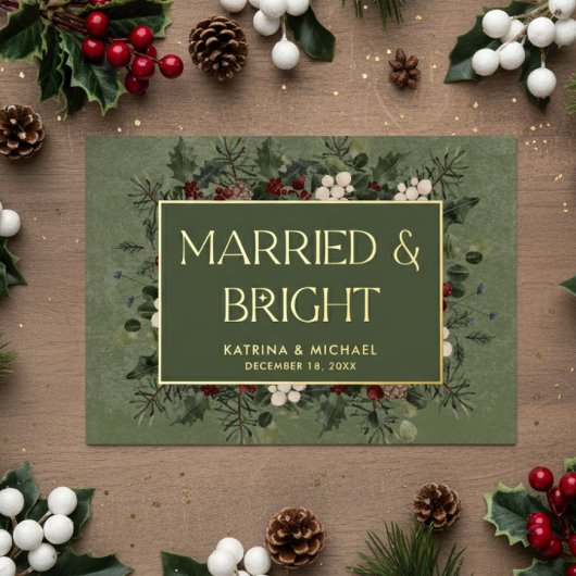 Married & Bright Winter Berries & Pine Green 箔シーズンカード