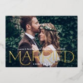 Married Christmas Elegant Gold Wedding Photo 箔シーズンカード (正面)