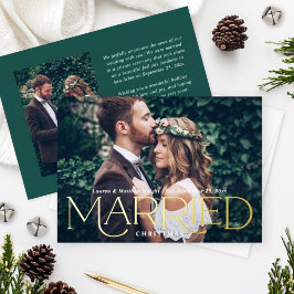 Married Christmas Elegant Gold Wedding Photo 箔シーズンカード