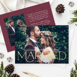 Married Christmas Elegant Gold Wedding Photo 箔シーズンカード