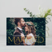 Married Christmas Elegant Gold Wedding Photo 箔シーズンカード (立ち正面)