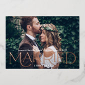 Married Christmas Elegant Rose Gold Wedding Photo 箔シーズンカード (正面)