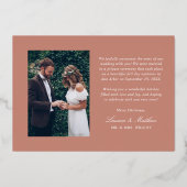 Married Christmas Elegant Rose Gold Wedding Photo 箔シーズンカード (裏面)