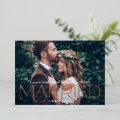 Married Christmas Elegant Rose Gold Wedding Photo 箔シーズンカード (立ち正面)