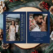 Married Christmas Photo Newlyweds Navy Blue