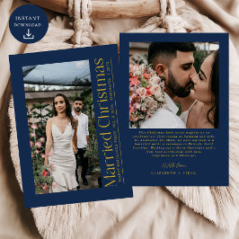 Married Christmas Photo Newlyweds Navy Blue Gold シーズンカード