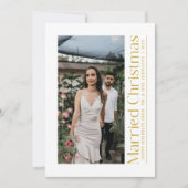 Married Christmas Photo Newlyweds White & Gold シーズンカード (正面)