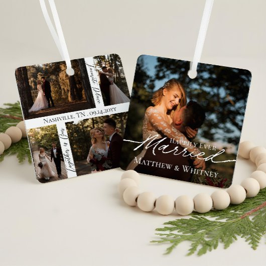 Married Couple 1st Christmas Elegant Photo Collage メタルオーナメント