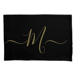 Married couple elegant initial monogram black gold 枕カバー