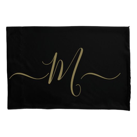 Married couple elegant initial monogram black gold 枕カバー (正面)