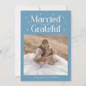 Married & Grateful Wedding Photo Denim Blue サンキューカード (正面)