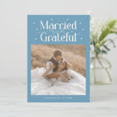 Married & Grateful Wedding Photo Denim Blue サンキューカード (スタンド正面)