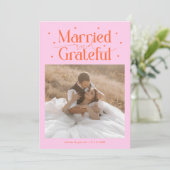 Married & Grateful Wedding Photo Orange Pink サンキューカード (スタンド正面)