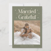 Married & Grateful Wedding Photo Sage Green サンキューカード (正面)
