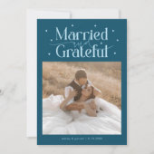 Married & Grateful Wedding Photo Teal サンキューカード (正面)