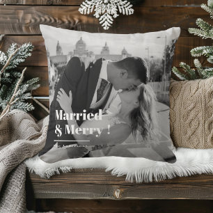 Married & Merry 洗練されたモノクロウェディング クッション
