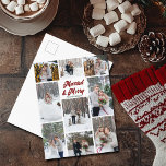 Married & Merry Christmas Couple Photo Collage シーズンポストカード<br><div class="desc">Romantic newlywed Christmas postcard with 9 photos from your holiday wedding. Married & Merry in deep red above your names. Add your favorite nine couple photographs to this collage picture grid.</div>
